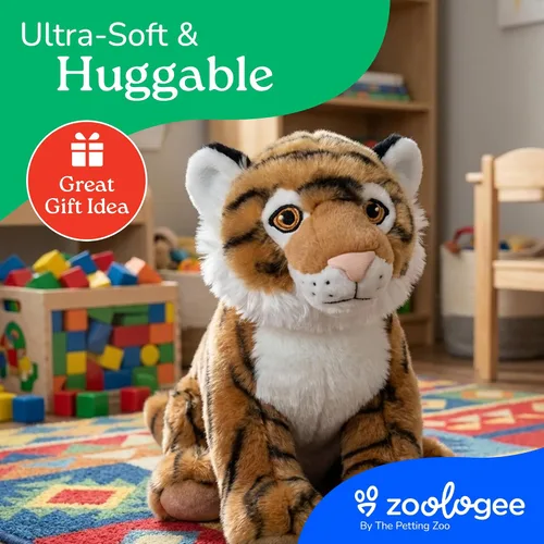 Vista 6 de The Petting Zoo Peluche de tigre, regalos para niños, animales de vida silvestre Earth Keeperz, juguete de peluche de tigre a rayas Zoologee, 12