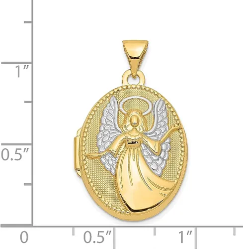Vista 5 de Collar ovalado de oro amarillo de 14 quilates, 0.827in, con dije de ángel de la guarda y cadena con medallón que sostiene fotos, joyería fina
