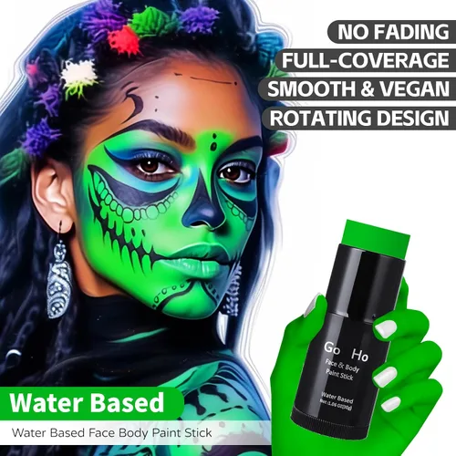 Vista 2 de Go Ho Amazon - Barra de pintura facial verde a base de agua, lavable, no tóxica, cobertura completa, pintura corporal en crema para disfraces