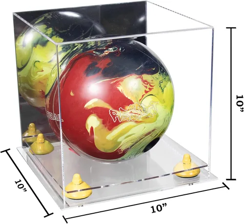 Vista 2 de Better Display Cases Acrylic Bowling Ball Display Case with Mirror Case, Yellow Risers and Clear Base (B33/A028)