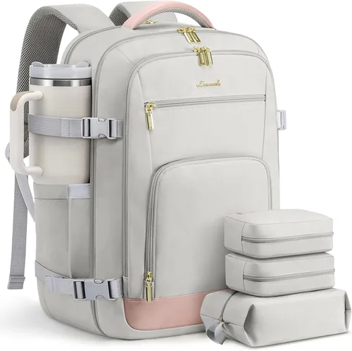 Vista 51 de LOVEVOOK Mochila de viaje para mujer y hombre, Beige, Mochilas de viaje