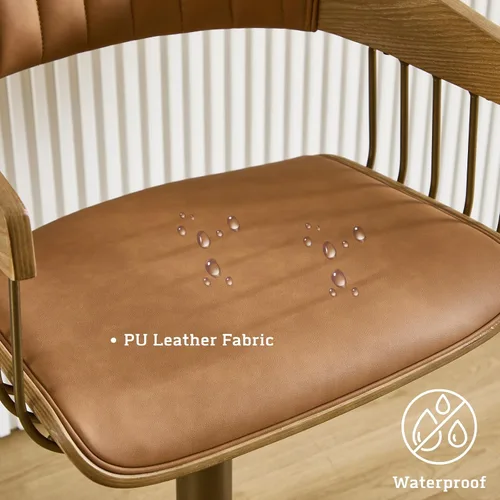 Vista 5 de HEAH-YO Juego de 2 taburetes de bar giratorios, taburetes de bar ajustables de altura de mostrador con respaldos, moderno taburete de bar de piel