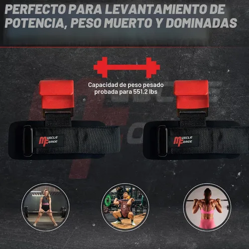 Vista 4 de Ganchos de levantamiento de pesas para hombres y mujeres – Correas de muñeca de elevación resistentes con agarres de gancho para levantamiento