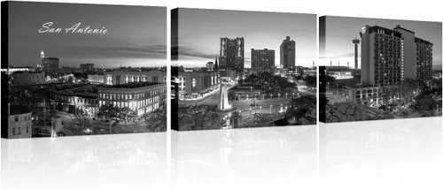 Vista 43 de TUMOVO 3 piezas de arte de pared en lienzo con diseño de horizonte de Atlanta, arte de pared panorámico de paisaje urbano en blanco y negro