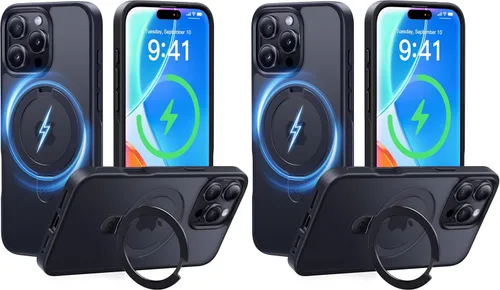Vista 30 de CASEKOO- Funda para iPhone 12 Pro Max, c/soporte magnético invisible [protecc. militar contra caídas] [compatible con MagSafe], a prueba de Negro