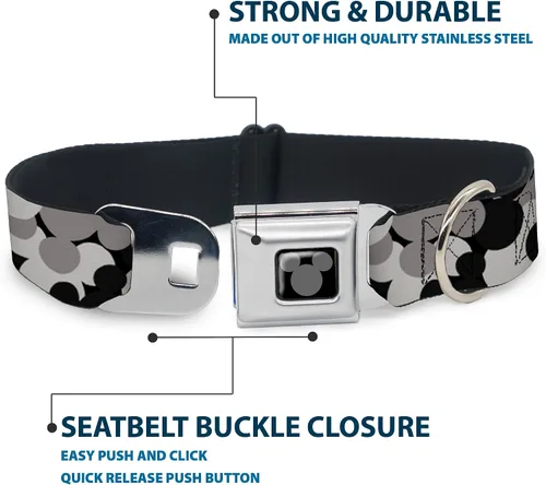 Vista 4 de Collar de perro hebilla de cinturón de seguridad Mickey Mouse cabeza apilada gris negro 9 a 15 pulgadas 1.0 pulgadas ancho Mickey Mouse Head