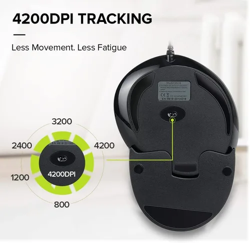 Vista 3 de DeLUX Mouse vertical con cable, mouse ergonómico para computadora con 6 botones programables, 4200 DPI, reposamanos extraíble y para túnel carpiano