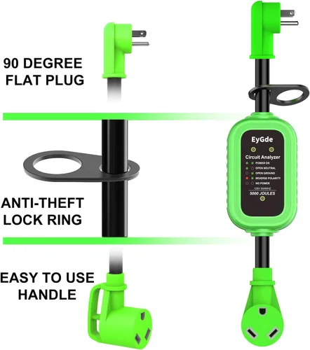 Vista 5 de EyGde Adaptador RV de 30 amperios a 15 amperios 110V con protector contra sobretensiones 5000J, adaptador RV patentado macho 5-15P a hembra TT-30R