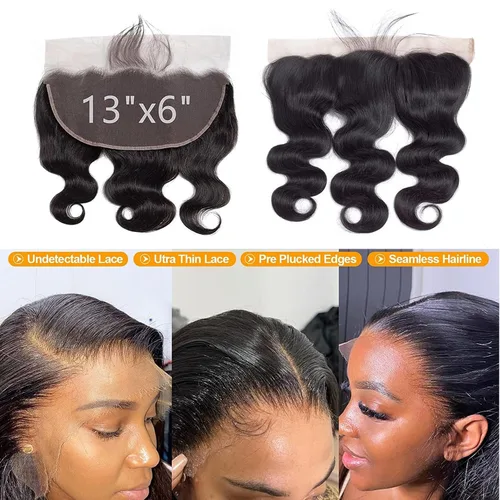 Vista 5 de Encaje frontal transparente HD de 13 x 6 pulgadas, prearrancado con abuelitos, línea capilar natural, cierre frontal ondulado 12A, cabello humano