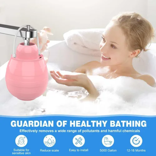 Vista 7 de Filtro de agua de baño para grifo de bañera y fregadero, piezas de repuesto, 8000 galones de filtración ｜ Elimina cloro, flúor y contaminantes, Rosa