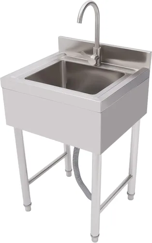 Vista 16 de Fregadero de cocina de restaurante comercial independiente de acero inoxidable con soporte, preparación de cocina y lavabo de mano para el hogar