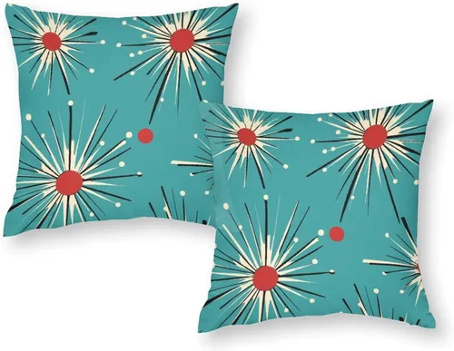 Vista 9 de Paquete de 2 fundas de almohada abstractas Art Deco para sala de estar, fundas de almohada retro de mediados de siglo con patrón atómico para sofá