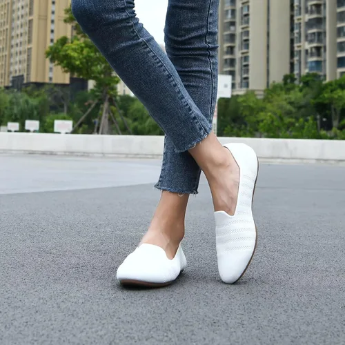 Vista 3 de Puxowe Zapatos planos de ballet de punto para mujer con suela de cuña baja, cómodos zapatos de punta redonda para caminar, vestidos y trajes casuales