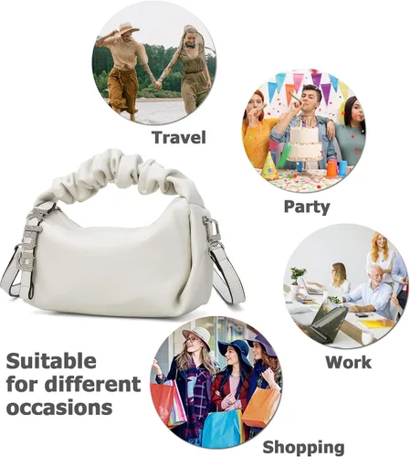 Vista 6 de KingTo Bolso pequeño de hombro para mujer, bolso de mano suave de diseñador en la nube, bolso cruzado ligero