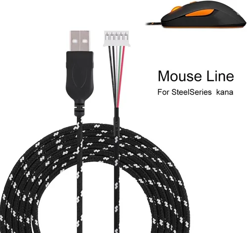 Vista 2 de Cable USB para mouse de 6.56 pies, repuesto de línea de cable de extensión de mouse, con conector de 5 pines, para Steelseries Kana