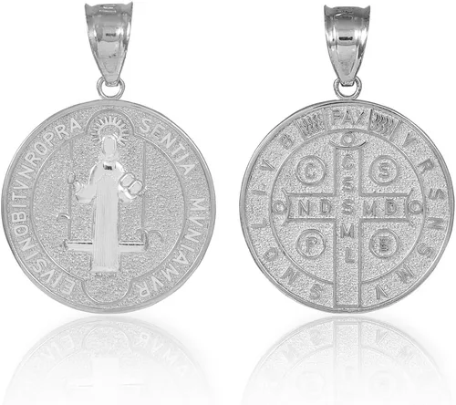 Vista 2 de Collar con colgante de plata de ley 925 con medalla de San Benito (0.60 pulgadas de diámetro)
