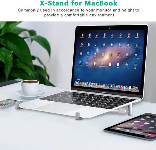Vista 7 de Soporte portátil para laptop, soporte ajustable para laptop MacBook Pro, escritorio de aluminio, plegable, compacto, universal, soporte
