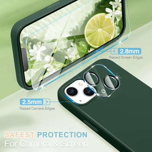 Vista 4 de Fingic Funda para iPhone 13 [5 en 1 con 1 protector de pantalla + 1 protector de lente de cámara] Cojín de forro de microfibra de silicona líquida