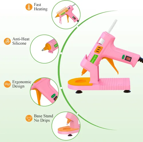 Vista 7 de MONVICT - Kit de pistola de pegamento caliente rosa, pistola de pegamento mini con soporte de ventosas y alfombrilla antiadherente de silicona