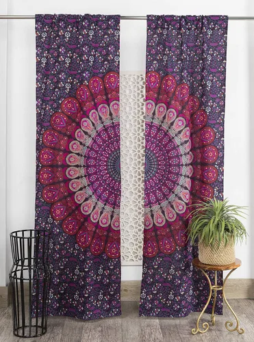 Vista 26 de Popular Handicrafts - Paneles de cortina estilo Indio Hippie Bohemio Hermosa Mandala Multicolor Azul Pavo Real