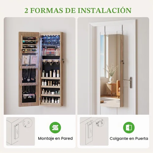 Vista 8 de HNEBC Organizador sobre la puerta, gabinete de joyería con luces, marrón café