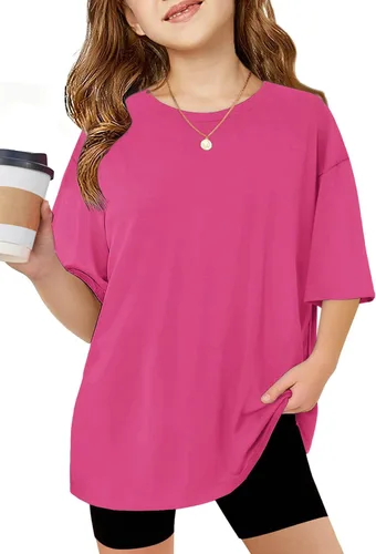 Vista 17 de Arshiner Camisetas de gran tamaño para niñas, camisetas básicas suaves y casuales de verano Negro