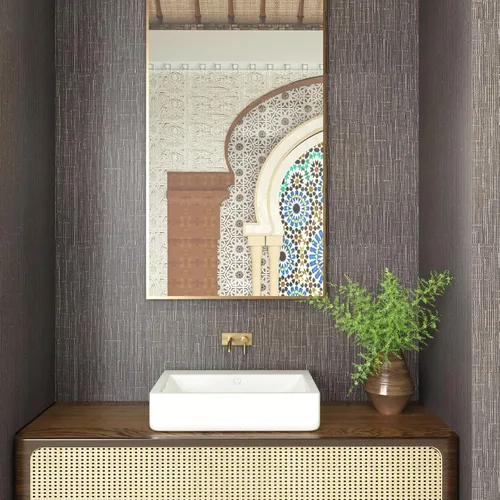 Vista 7 de CRE8TIVE Papel tapiz marrón topo para despegar y pegar de 12 x 80 pulgadas, papel tapiz de tela de hierba tejida sintética, extraíble, autoadhesivo