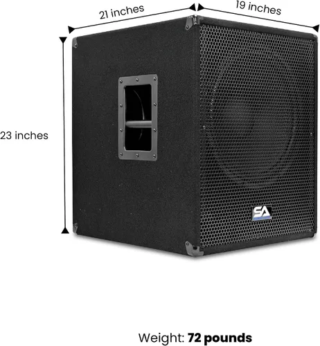 Vista 2 de Seismic Audio - Shockwave-15 - Gabinete de subwoofer Pro Audio/DJ de 15" con amplificador de clase D de 1000 vatios