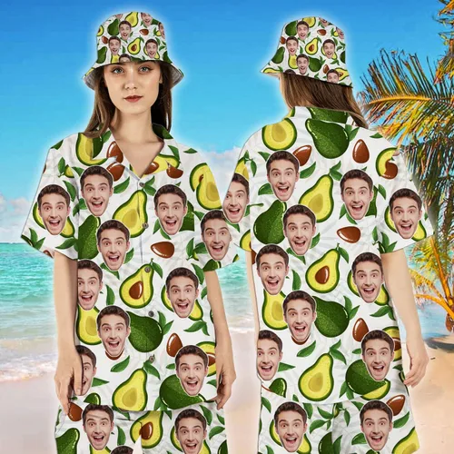 Vista 2 de The Mighty Myth Camisa unisex hawaiana tropical personalizada con cara personalizada Aloha camisa manga corta frutas florales camisas S-5XL