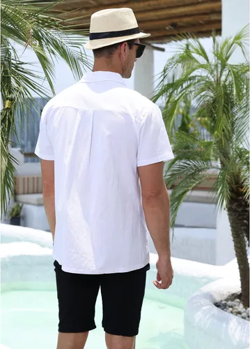 Vista 4 de Camisas Guayabera para hombre estilo casual de lino algodón con botones manga corta cuello y moda para la playa