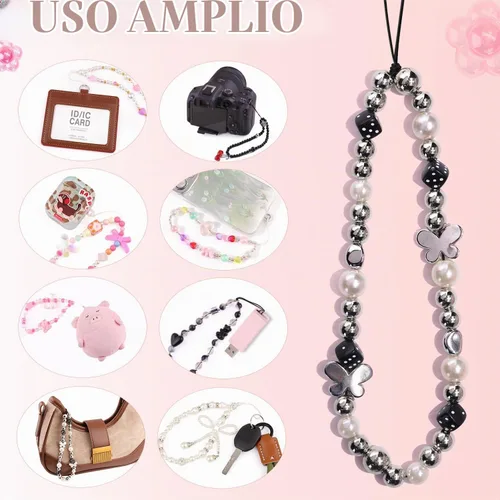 Vista 7 de 4 piezas de lindos encantos para teléfono con estilo Y2K, correa de muñeca para celular con cuentas brillantes, oso, cruz, corazón, accesorios