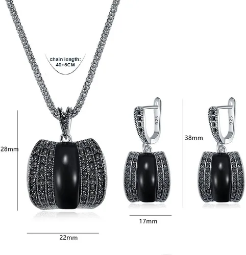 Vista 2 de Pendientes de collar de piedra geométrica de cristal negro verde vintage conjuntos de joyas de moda regalos de Navidad