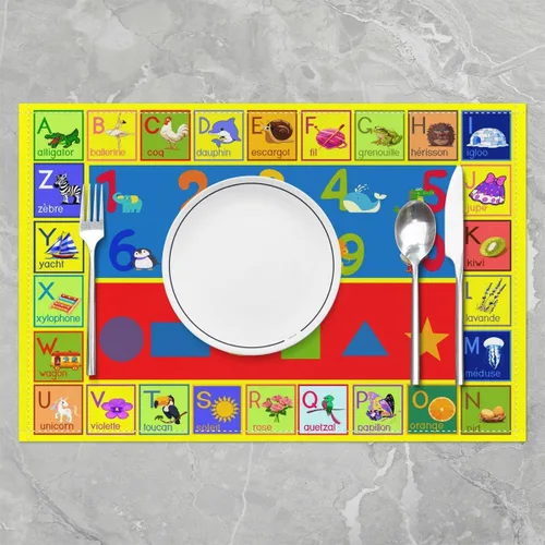 Vista 2 de Juego de 4 manteles individuales de aprendizaje educativo para niños, de 12 x 18 pulgadas, con números del alfabeto ABC, juego de 4 manteles