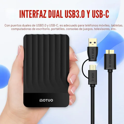 Vista 6 de YOTUO - Disco duro externo portátil de expansión de almacenamiento HDD móvil USB 3.0 USB-C para PC, Mac, ordenador de escritorio, portátil, PS4