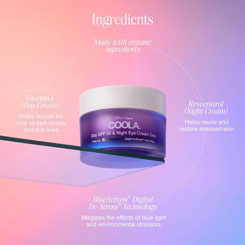 Vista 4 de COOLA Crema hidratante facial orgánica para ojos de día y noche con SPF 30, protector solar facial probado por dermatólogos con tecnología digital
