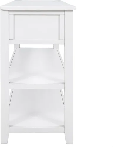 Vista 10 de GDFStudio Trexme - Mesa consola rectangular de madera de 50 pulgadas de largo con tres cajones de almacenamiento y dos estantes abiertos, mesa