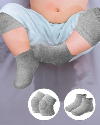 Vista 6 de 10 Pairs Baby Crawling Anti Slip Knee Pads and Anti Slip Baby Socks Set Unisex Toddler Knee Protectors Non Slip Ankle Socks