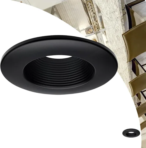 Vista 2 de Satco 80-977 - Moldura de deflector profundo de 5/6 pulgadas, acabado negro, construcción de policarbonato, clasificación húmeda, compatible