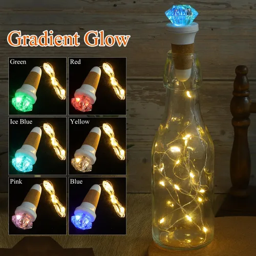 Vista 5 de Uonlytech 2 luces de corcho para botella de vino con tira de luces, luces recargables por USB, luces de botella de destello de luz de diamante