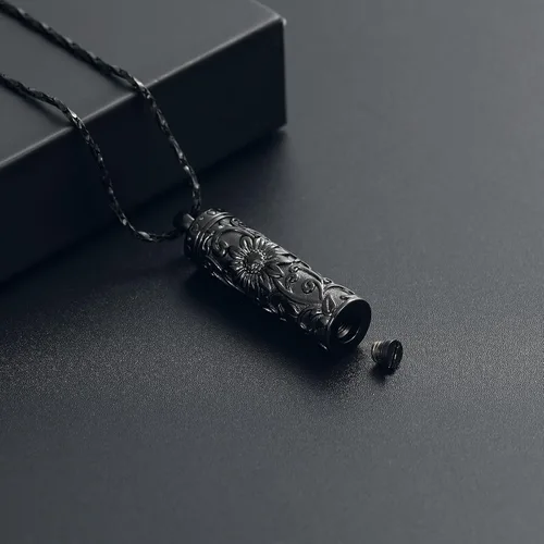 Vista 4 de Shajwo - Collar de urna cilíndrica para cenizas de girasol, joyería de cremación, colgante conmemorativo para seres queridos para hombres y mujeres