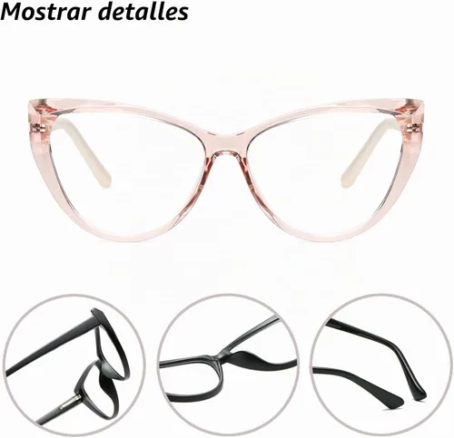 Vista 3 de Blue Light Glasses Cateye Women Fake Eyeglasses Anti Eye Strain Computer Glasses Clear Lens Rosa (grande)