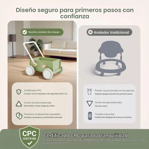 Vista 7 de Hiaksedt Andador de empuje para bebés con ruedas, juguete para bebés de 6