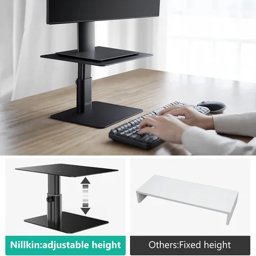 Vista 2 de Nillkin Soporte de monitor para escritorio, soporte de monitor de computadora de altura ajustable, soporte ergonómico de aluminio para monitor