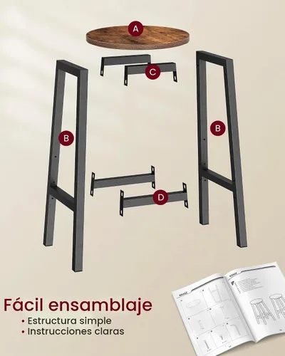 Vista 6 de VASAGLE Juego de 2 taburetes de bar con asiento redondo, estilo básico Taburetes de altura de barra, sillas de bar, marco de acero, fácil montaje