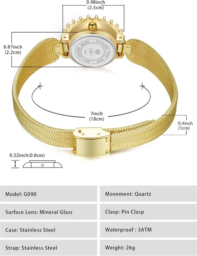 Vista 2 de Women's Gold Watch Crystal Bezel Mesh Band Mother of Pearl Dial