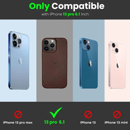 Vista 3 de Funda de piel hecha a mano para iPhone 13 Pro, compatible con MagSafe, a prueba de golpes, antiarañazos (espresso)