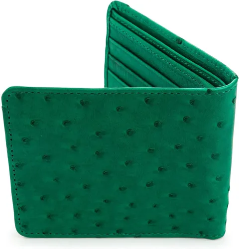 Vista 2 de Cartera de avestruz genuino piel de avestruz cuero verde para hombre