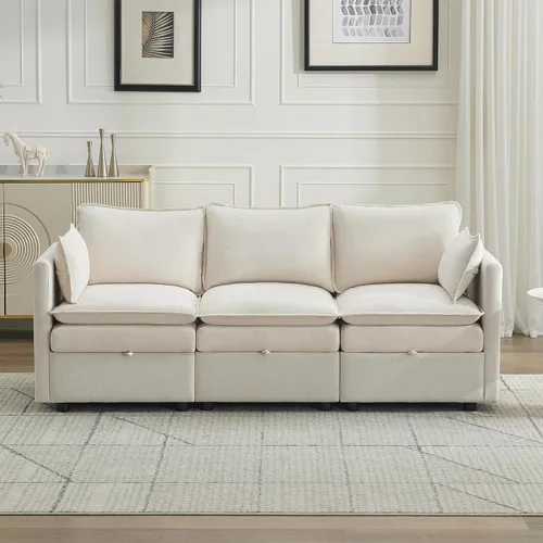 Vista 121 de Otomana cuadrada grande de 27 pulgadas con almacenamiento, reposapiés tapizado moderno con patas antideslizantes para sofá, mesa de café, sala