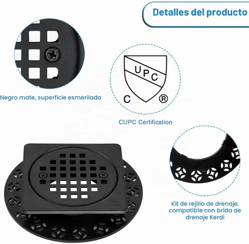 Vista 4 de Kit de rejilla de drenaje de 4 pulgadas compatible con Schluter Kerdi-Drain Flange Square Shower Floor Drenaje SS304 de acero inoxidable
