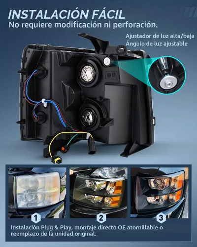 Vista 7 de Nilight Conjunto de faros para 2007 2008 2009 2010 2011 2012 2013 Silverado 1500 2007-2014 Silverado 2500HD 3500HD Faros de repuesto Carcasa negra